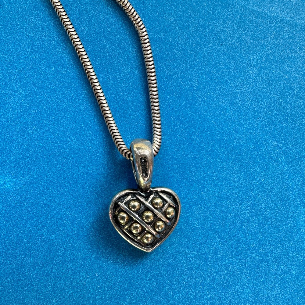 15.5" Lagos 925 Silver & 18k Yellow Gold Caviar Heart Pendant Necklace (16.88g.)
